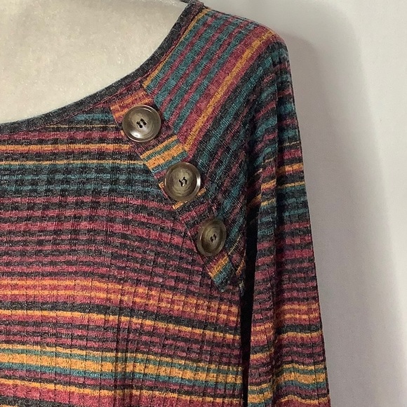Always Indigo Striped Ribbed Knit Long Sleeve Top With Button Detail Size 3X - Picture 5 of 13